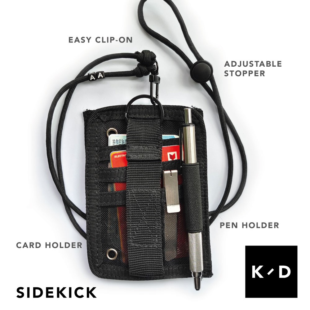 SIDEKICK Tactical Card Holder with Velcro Adjustable Neck Lanyard and