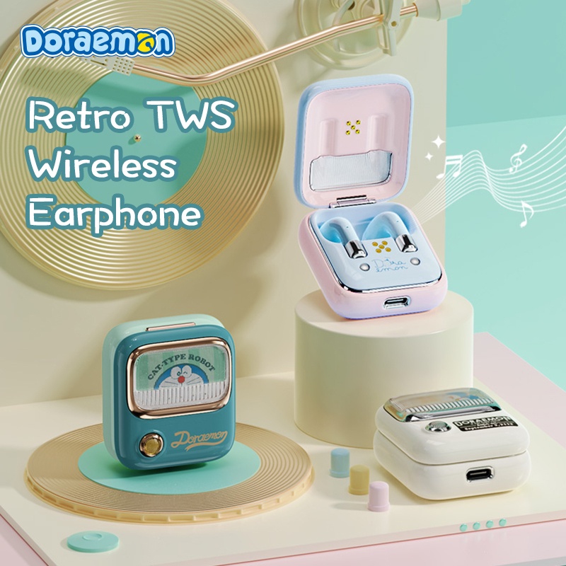 ROCK Doraemon Retro TWS Wireless Bluetooth Earphone Noise Canceling Headset Stereo Sport Earbuds Smart Touch With Mic