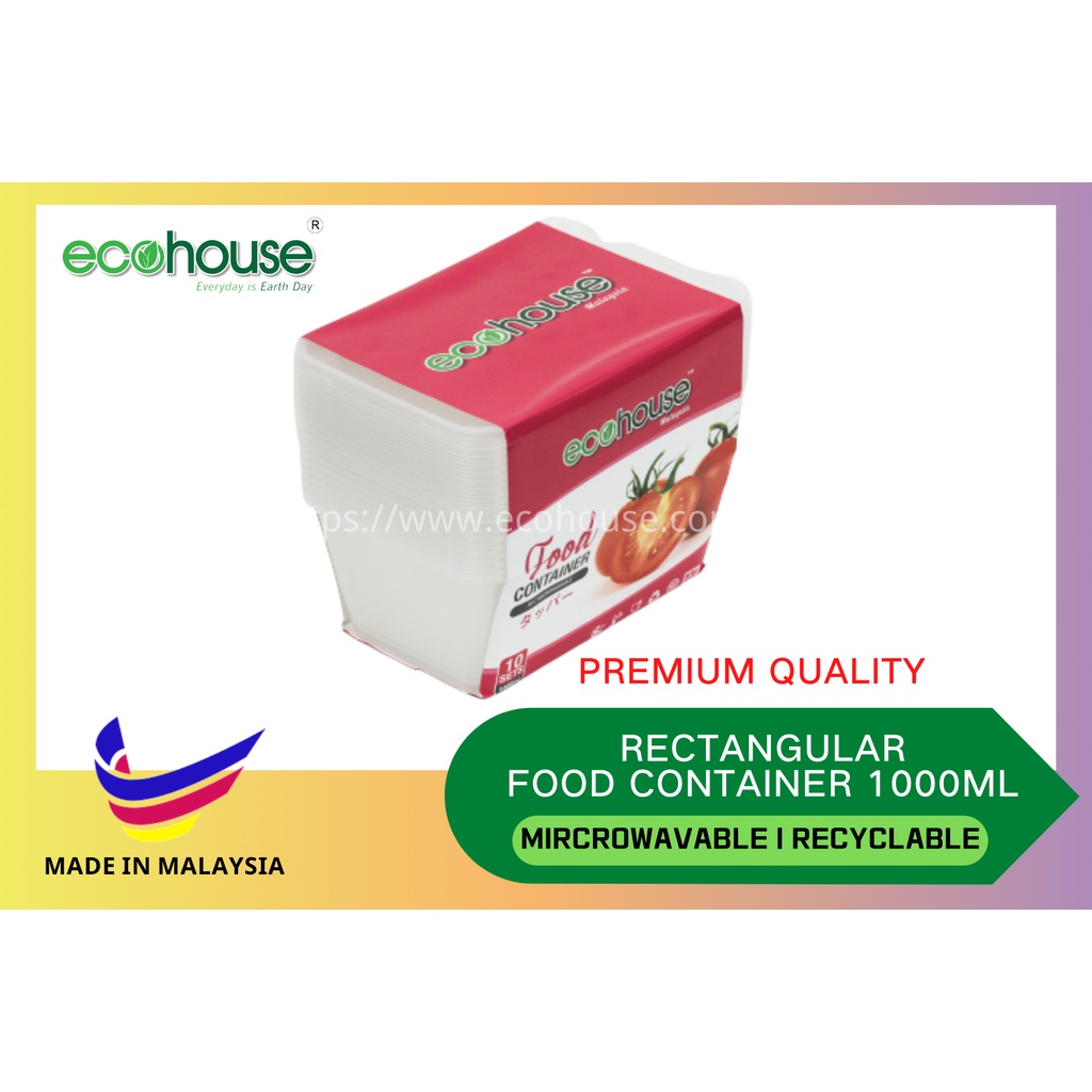 Buy Ready Stock 1000ml 10pcs Rectangular Pp Plastic Food Packaging Microwavable Food Container Recyclable Ship 24 Hrs Seetracker Malaysia