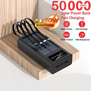 50000mAh Solar Powerbank 4 Cables Large capacity Fast Charging Digital Display Dual LED Light Battery Pack Power Bank