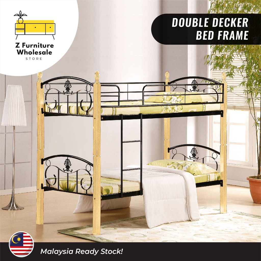 Twin Bunk Bed w/Wooden Columns / Metal Steel Frame & Wooden Post Double