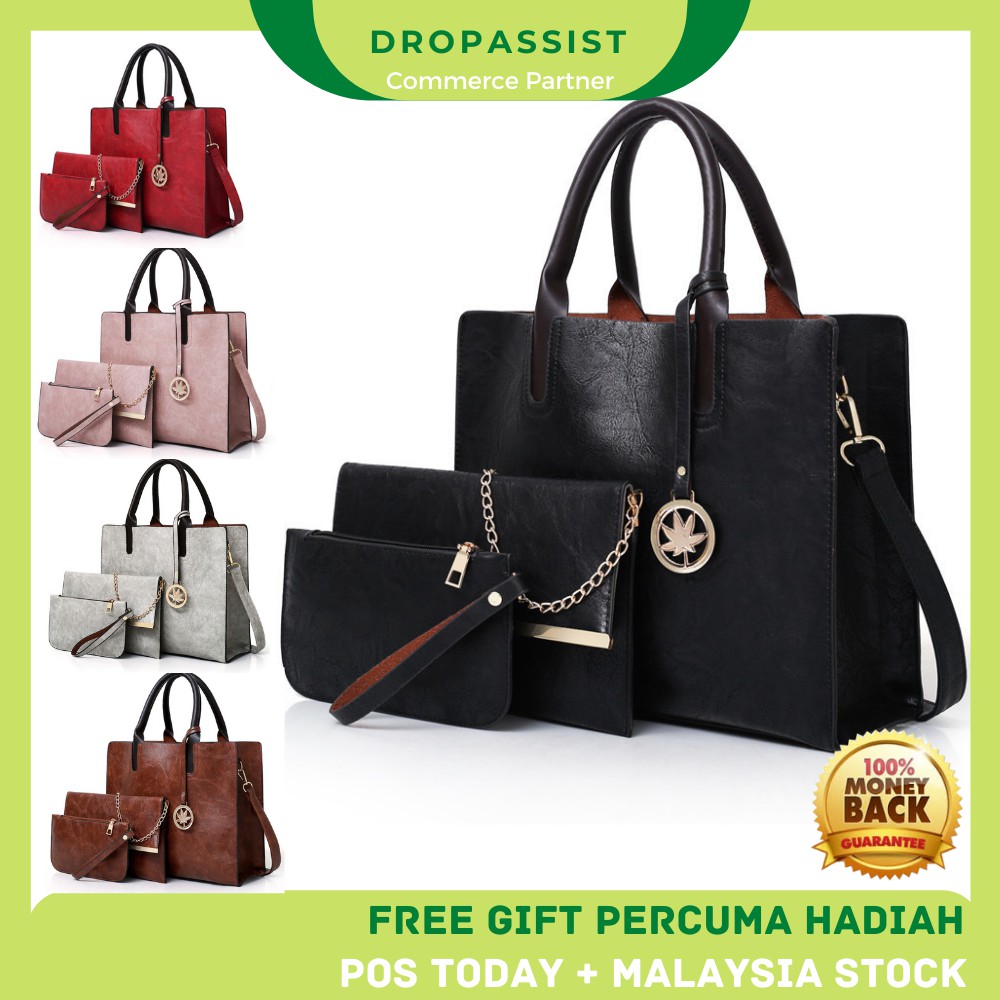 DROPASSIST Set 3 In 1 High Quality Shoulder Women Set Handbag Sling Tote Bag Beg Tangan Sandang Wanita Perempuan 1167