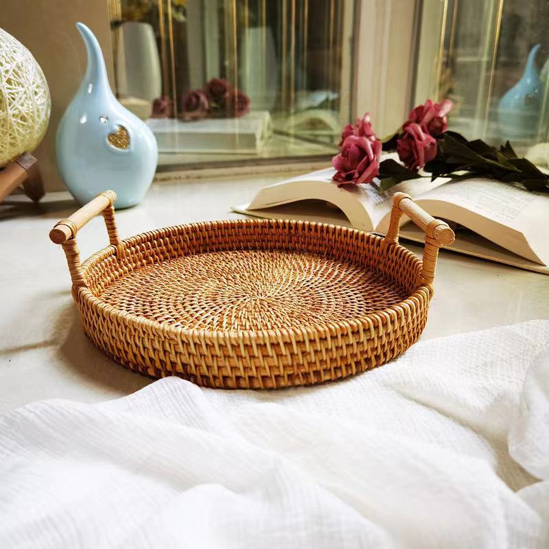 *Ready Stock* Round Rattan Food Serving Tray/ Round Rattan Breakfast ...