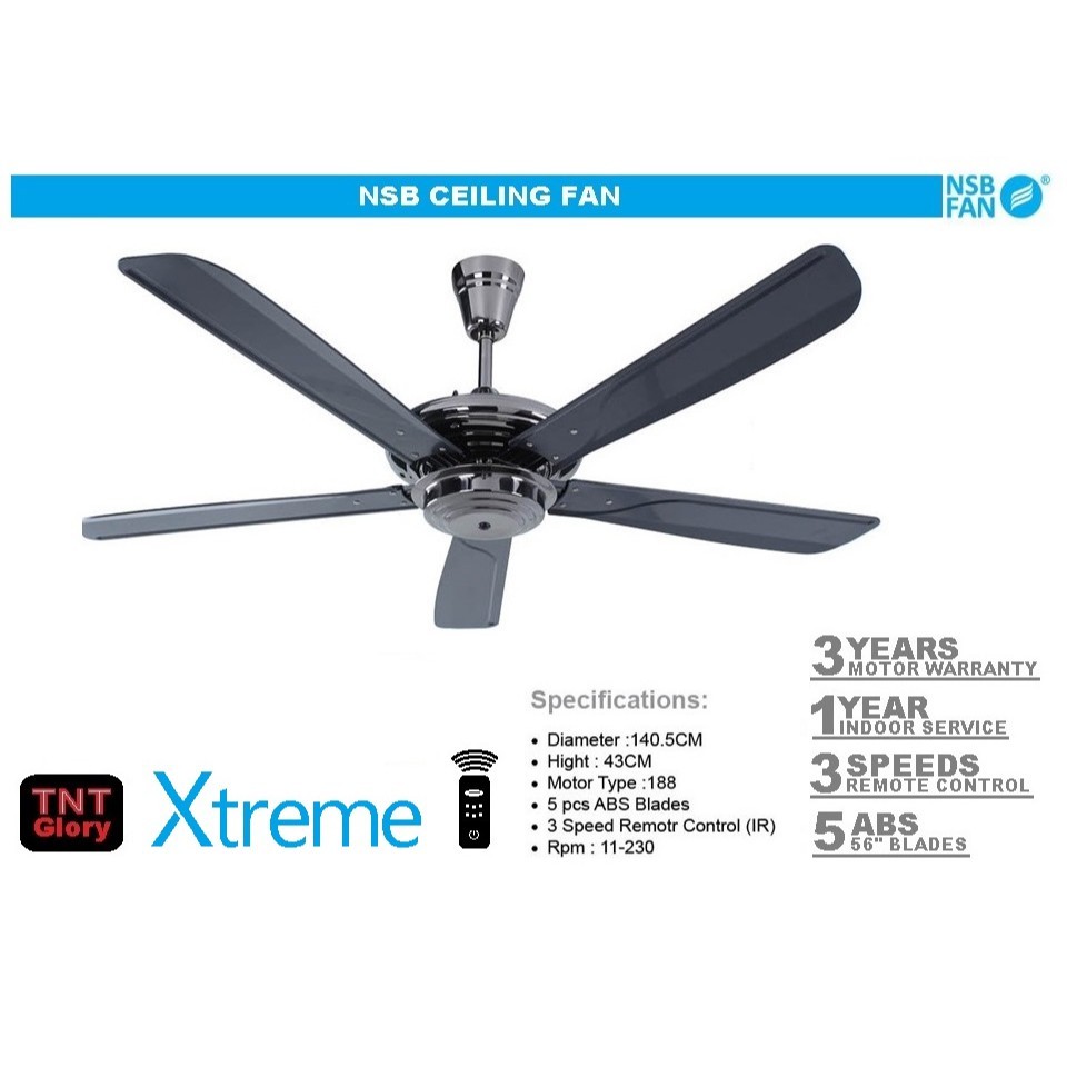 Nsb Xtreme 5 Blades Remote Control Ceiling Fan 56 Gm Bk Twins