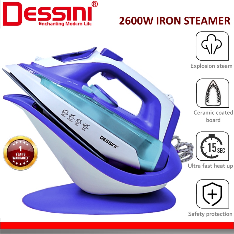 DESSINI ITALY 2600W Wireless Electric Ceramic Soleplate Garment Steam Iron Sprayer Steamer Clothes Brush / Seterika Baju