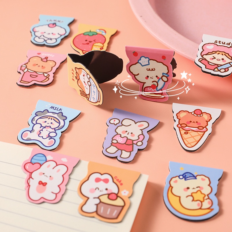 PenLab 1pcs Cartoon Magnetic Bookmarks Set Cute Bear Rabbit Cat Girl Magnet Book Marker Kawaii Gift for Reading C6760