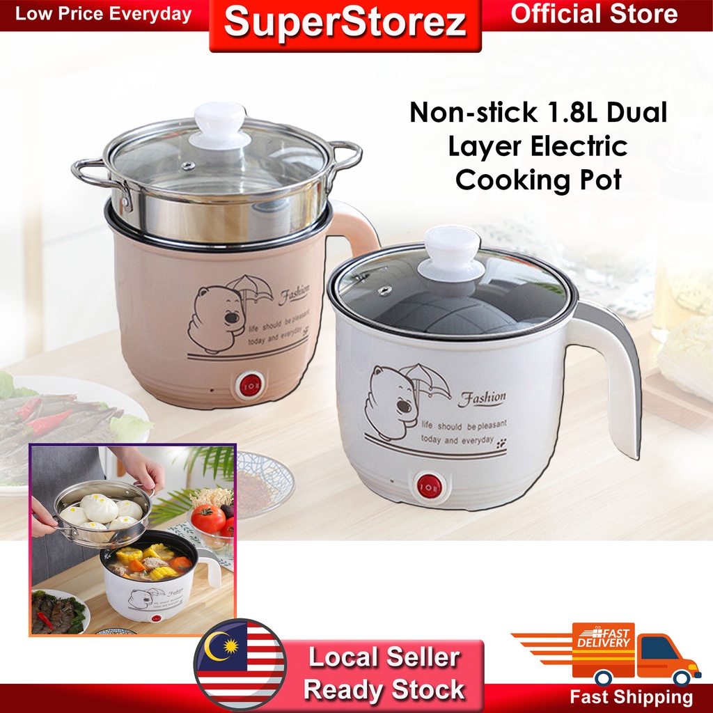 Superstorez 1.8L Non Stick Electric Pot /Mini Rice Cooker With Steamer Frying Pan Electric Cooker Cooking Pot电煮炉