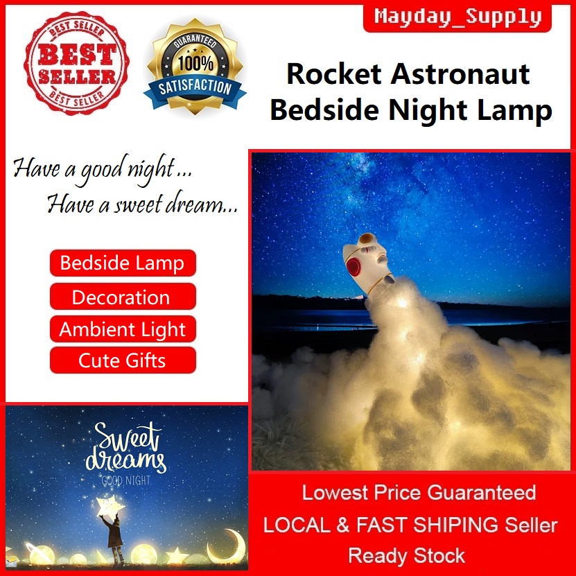 READY STOCK DIY Space Rocket Astronaut Night Light Lamp Bedside Lamp Decoration Cute Lamp