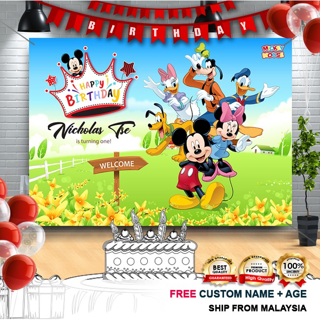 Birthday Banner Birthday Backdrop Hari Jadi Mickey Mo