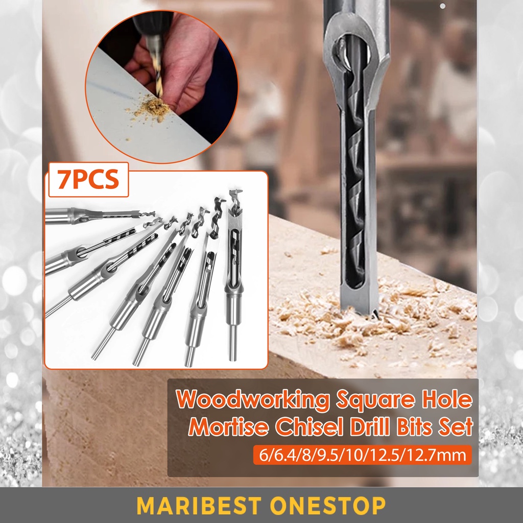 7pcs 6-12.7mm Square Hole Twist Drill Bits Woodworking Hole Mortiser Drill Bit Mortising Chisel Set Mata Gerudi Kayu 木钻头