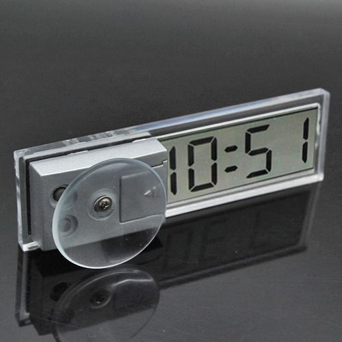Car Dashboard Windshield Ornament Mini Clock with Sucker LCD Display 