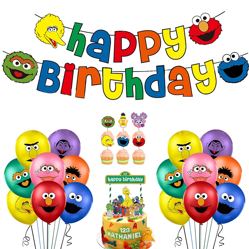 Sesame Street Party Decoration Set Cartoon Birthday Banner Pull Flag ...