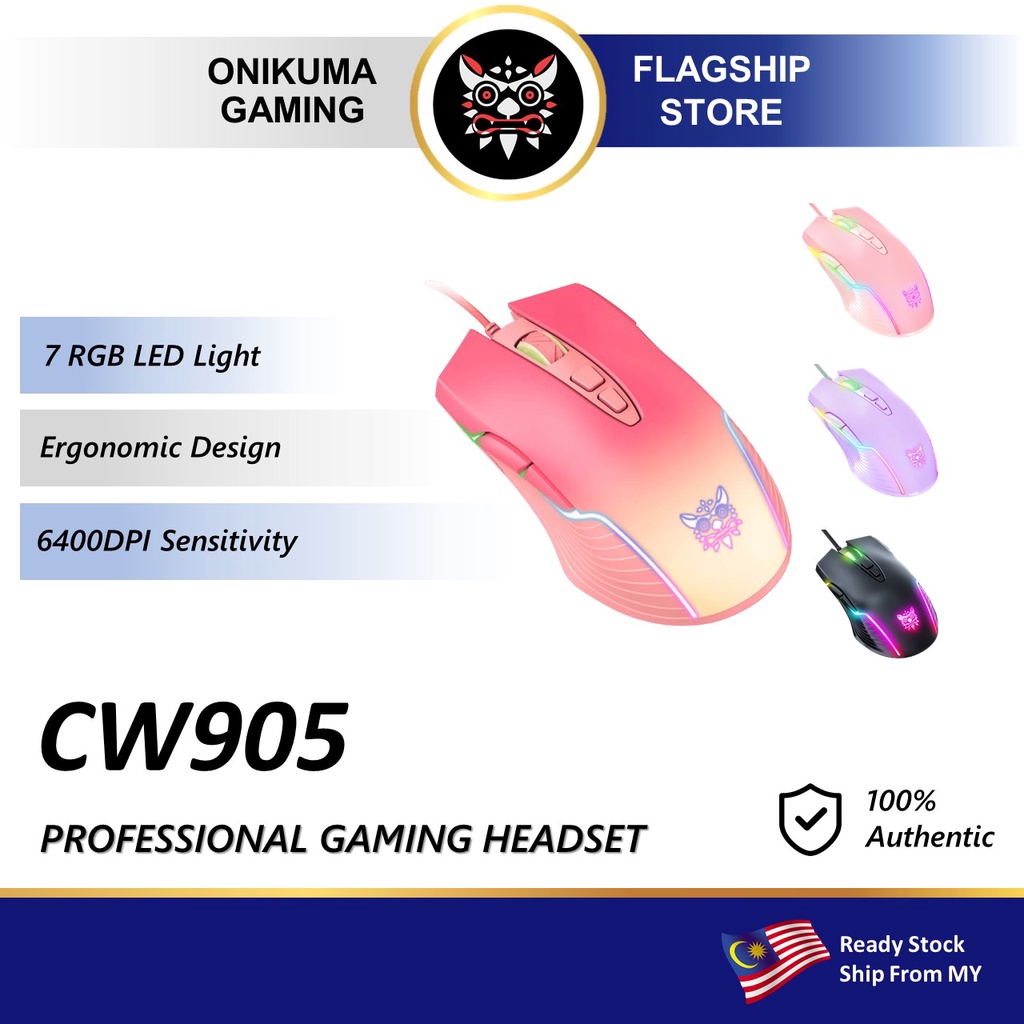 ONIKUMA CW905 Configurable RGB Gaming Mouse USB Optical Corded Gaming Mouse with RGB Backlit 6 Adjustable DPI Max 6400