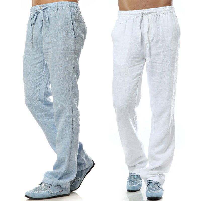 white beach linen pants