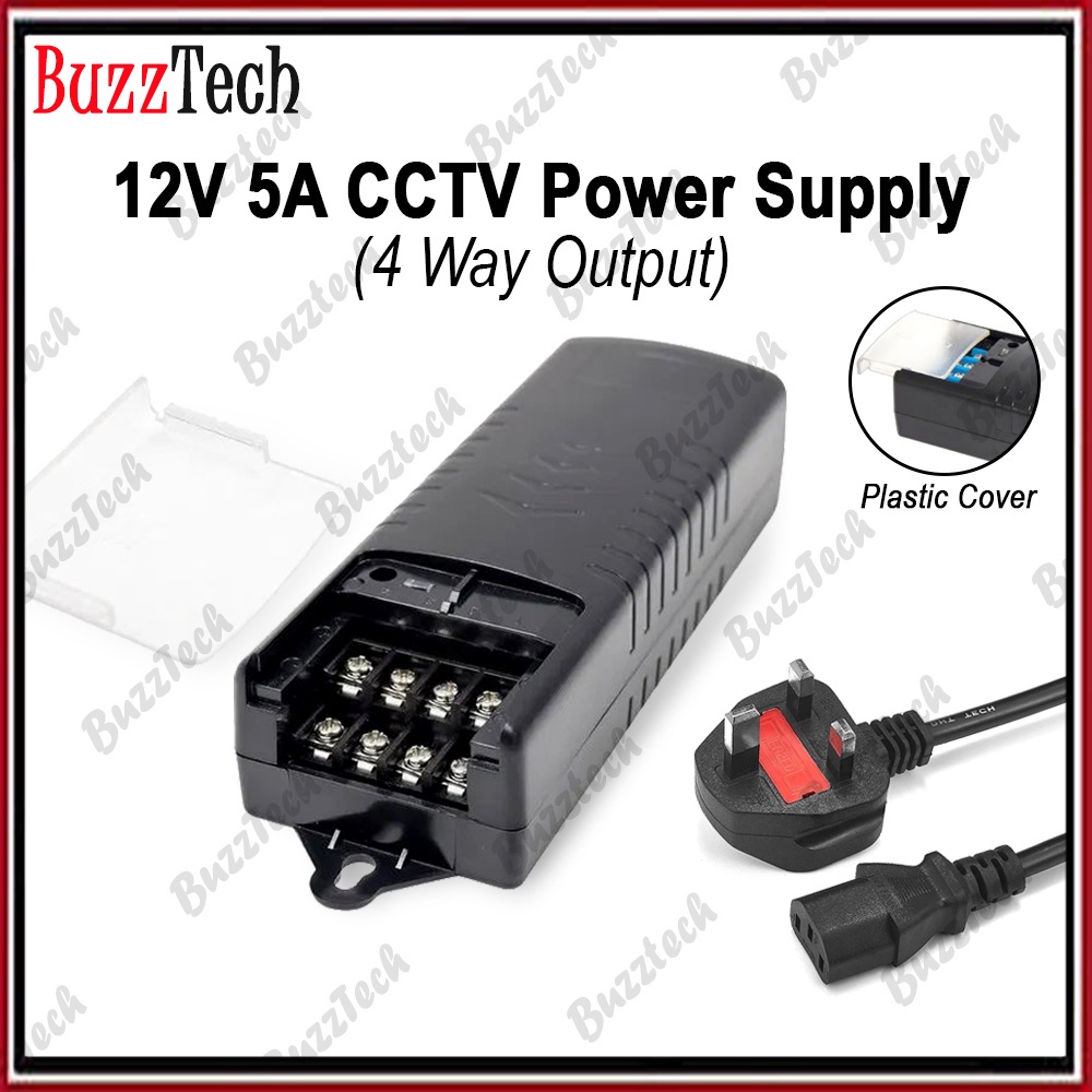 BuzzTech 12V 5A CCTV Power Supply 4 Way Output Analog CCTV CCTV Adapter