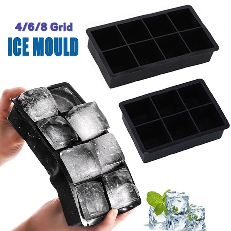 4/6/8 Grid Big Ice Tray Mold Large Food Grade Silicone Ice Cube Square Molds DIY Cake Pudding Chocolate Maker Tray For Kitchen