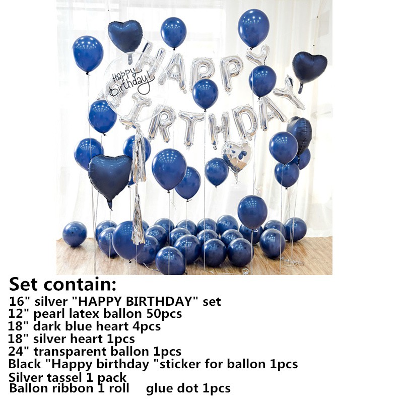 Boy Birthday Party Decor Blue Latex Ballon With Silver Happy