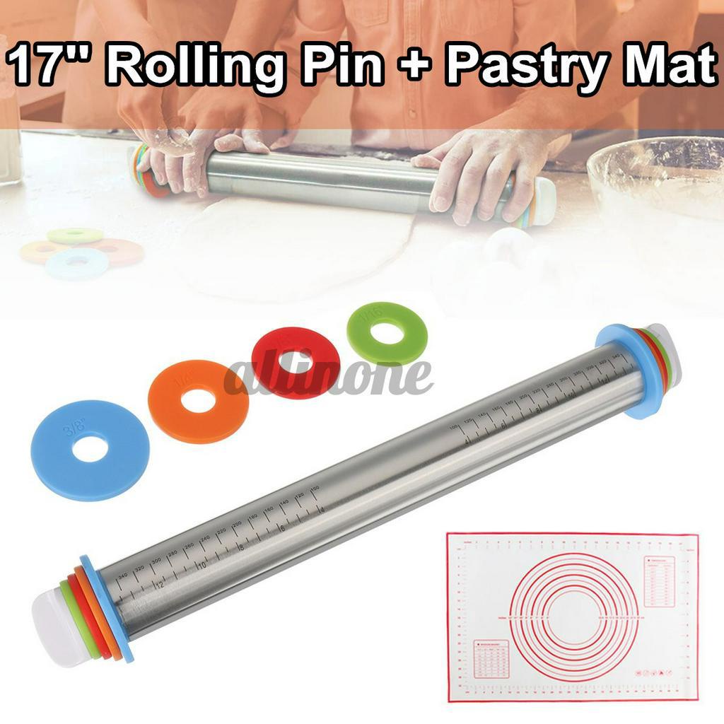 17'' Stainless Steel Adjustable Rolling Pin Thickness Ring Non Stick