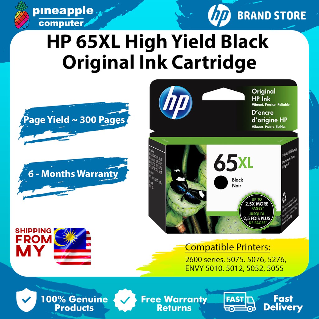HP 65XL Black Original Ink Cartridge, For 120/125/2622/2624/2635/2636 ...