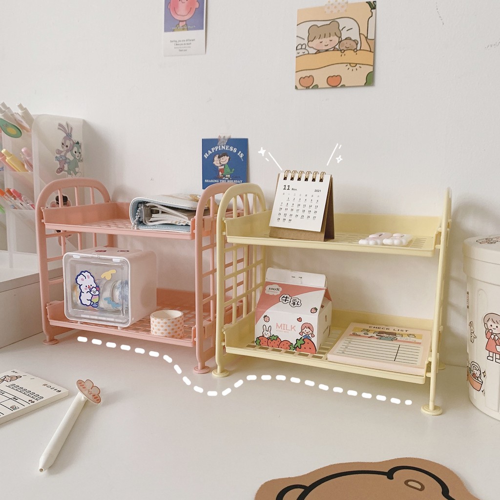 SS Double-layer Plastic Storage Rack Small Rack Table Organizer ...