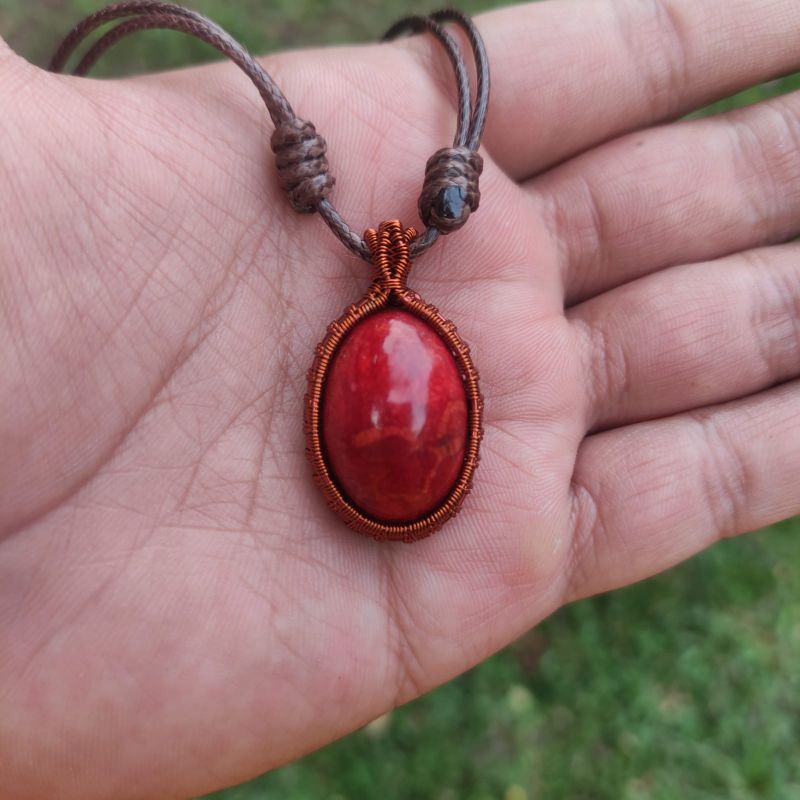 Ethnic WIRE WRAPPED RED CORAL NECKLACE/PREMIUM RED CORAL NECKLACE/MARJAN Stone NECKLACE(N)