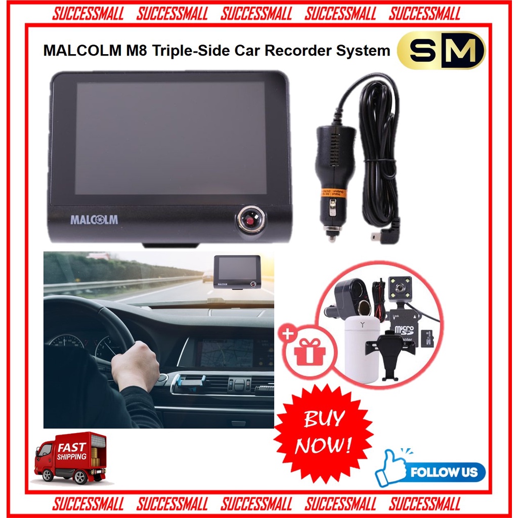 Dashcam Dash Cam Car 3Way Car Camera MALCOLM M8 Car Recorder Car DVR Car CAM System Car Vacuum
