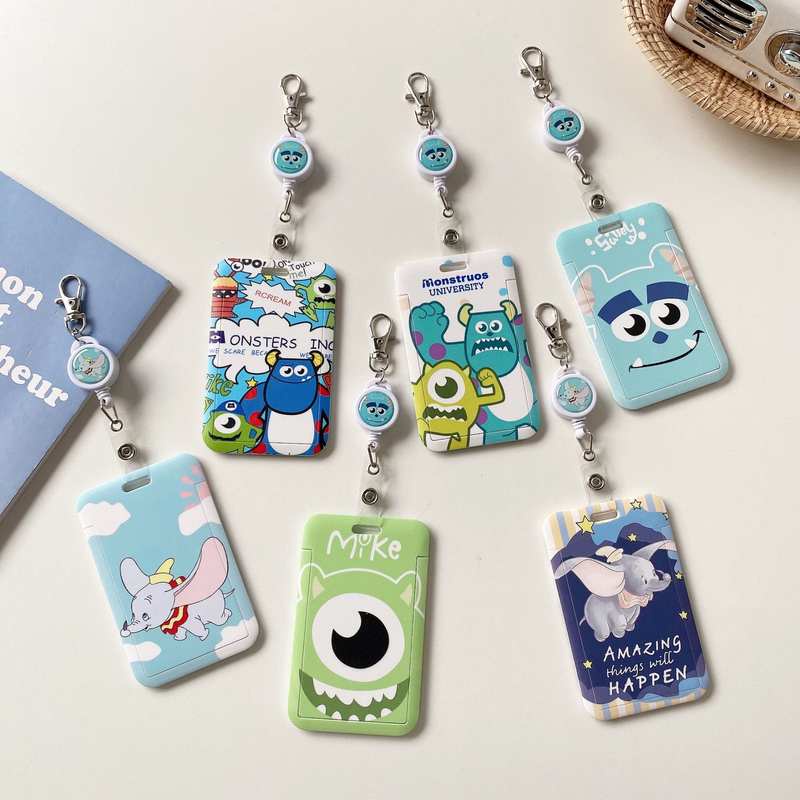 Stretchable ID Card Holder Monsters University Cute Keychain Student Bus Card Cover Cartoon Children Business Bank Card Dumbo the Flying Elephant