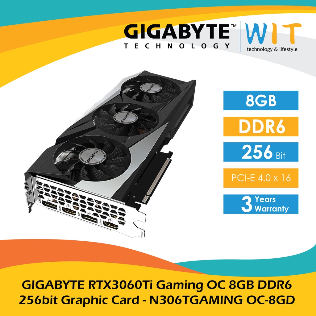 GIGABYTE RTX3060Ti Gaming OC 8GB GDDR6 256bit Graphic Card - GV-N306TGAMING OC-8GD