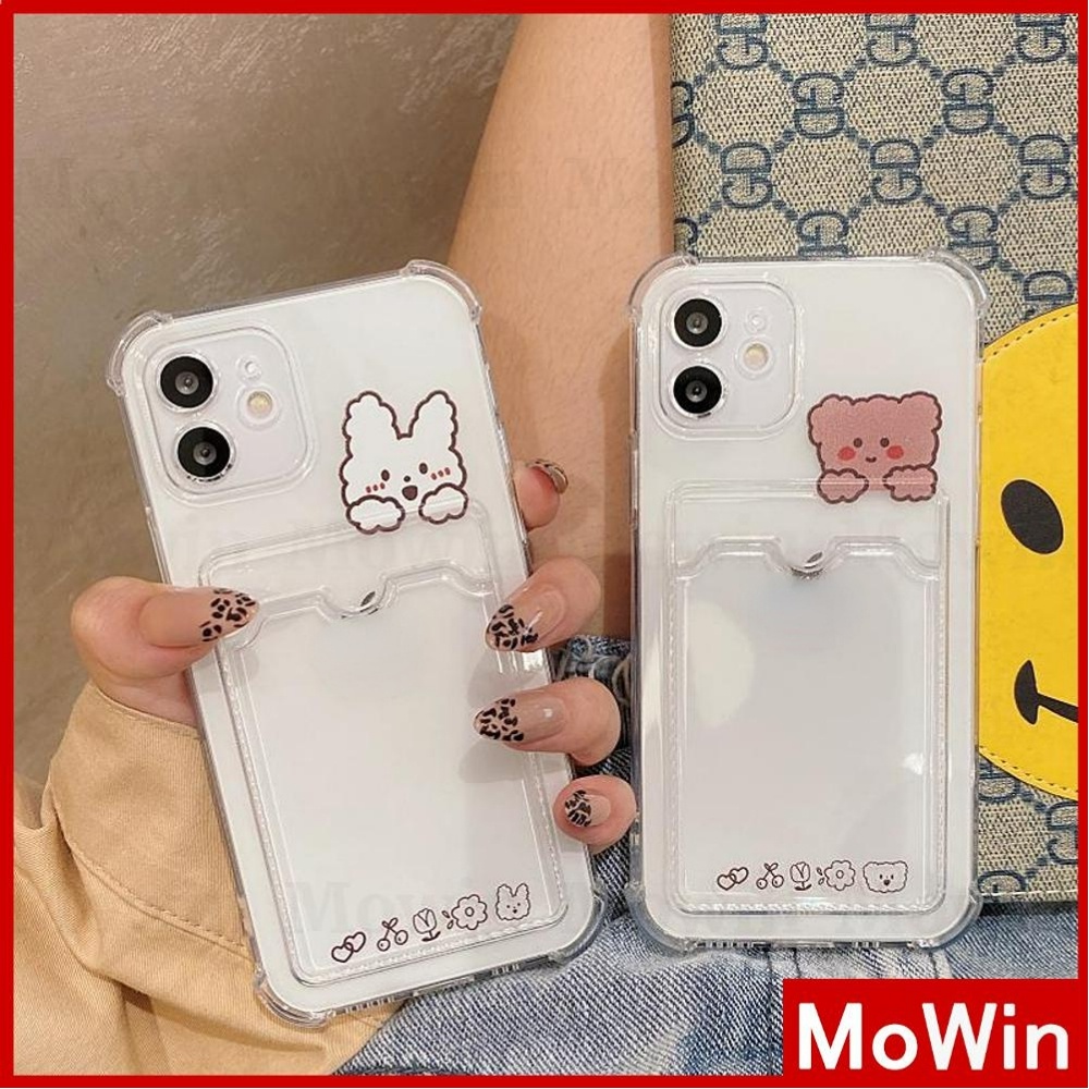 Mowin - iPhone 13 Pro Max iPhone Case Case Card Case Silicone Soft Case Clear Case Card Photo Storage DIY Custom Photo Case Card Holder Shockproof Protection Camera Bunny Bear Simple and Cute Style Compatible for iPhone 13 Pro Max iPhone 12