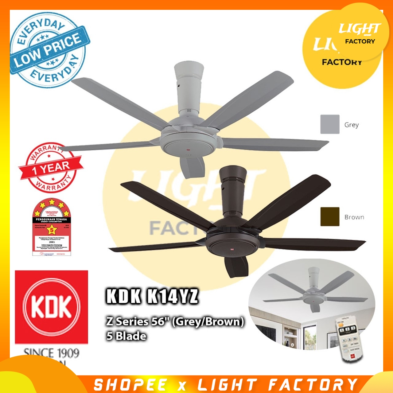 KDK K14YZ PBR / GY Z Series 56'' KDK New Design Remote Control Ceiling