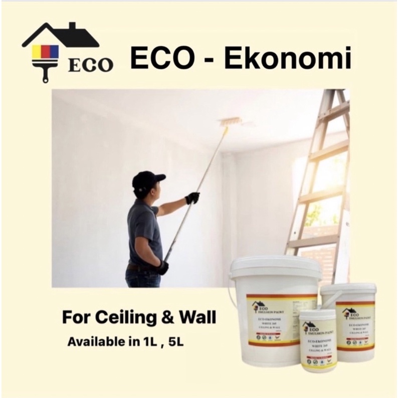 1L & 5L ECOEKONOMI Ceiling & Wall Paint Emulsion Water Based Paint
