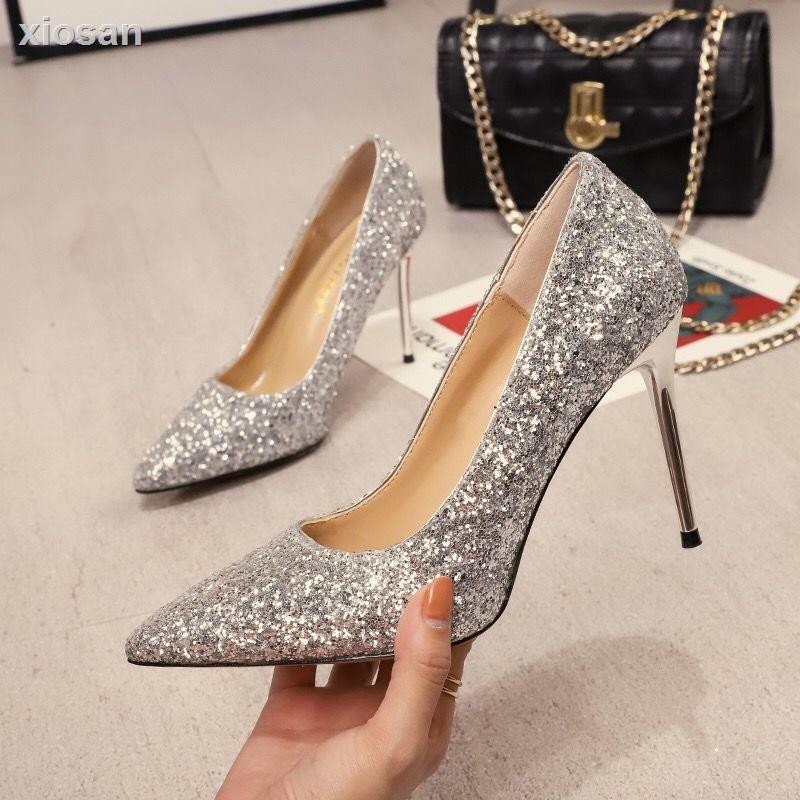 Wedding Shoes Crystal Bridal Sequins French Girl High Heeled