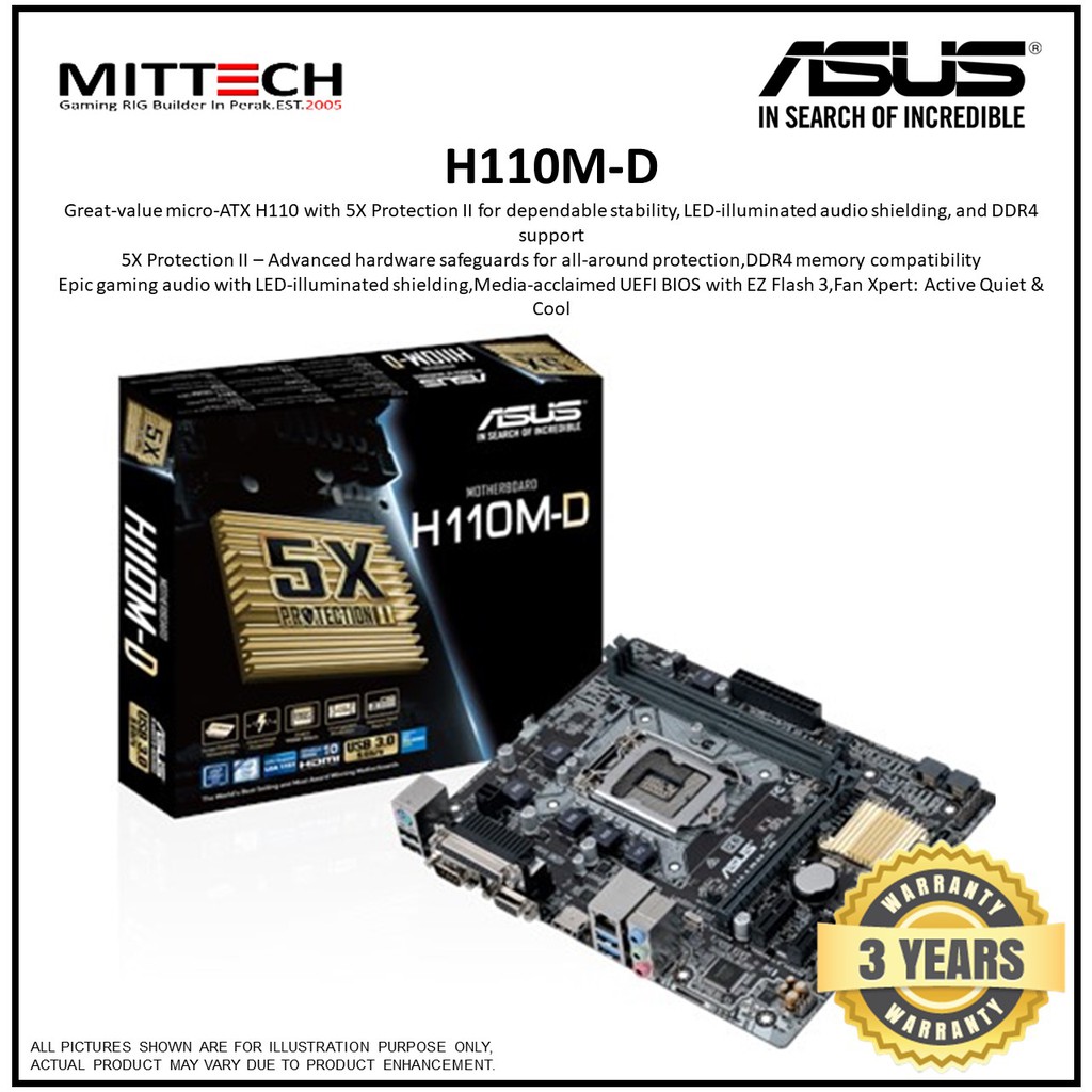 Asus H110MD Motherboard MATX H110 DDR4 Epic gaming audio with