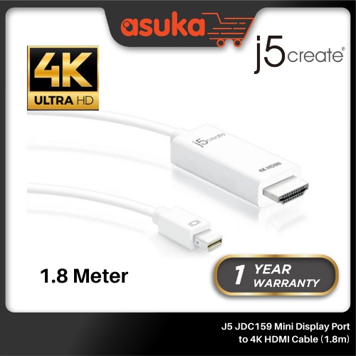 J5 JDC159 Mini Display Port to 4K HDMI Cable (1.8m)