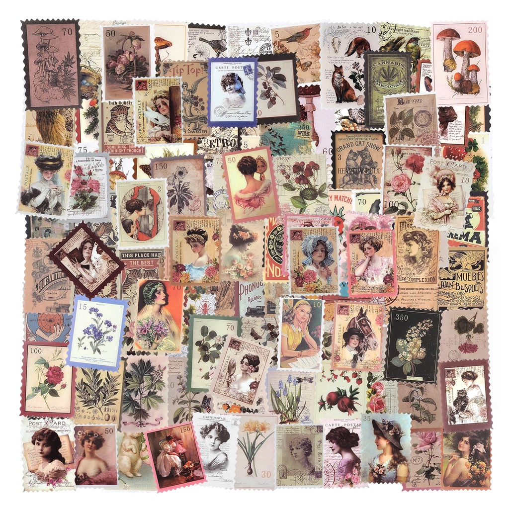 Mayplous 4 Packs Vintage Postage Stamp Sticker Scrapbooking Sticker
