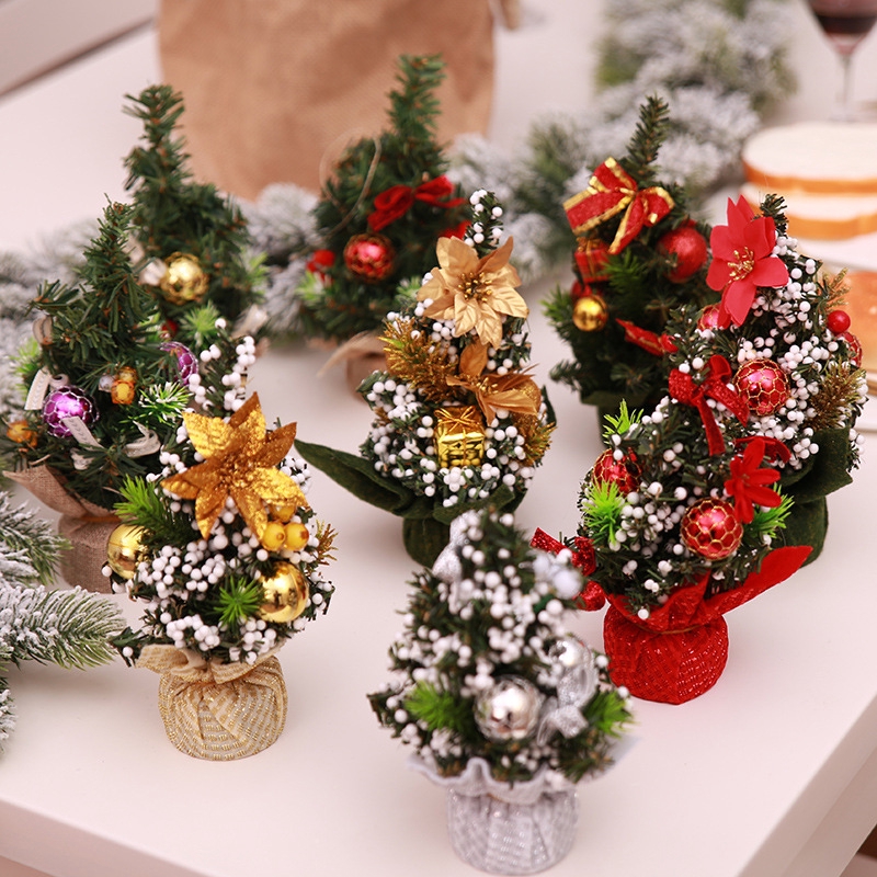 Small Christmas Tree Bonsai Ornaments Decor Tabletop Desk Xmas