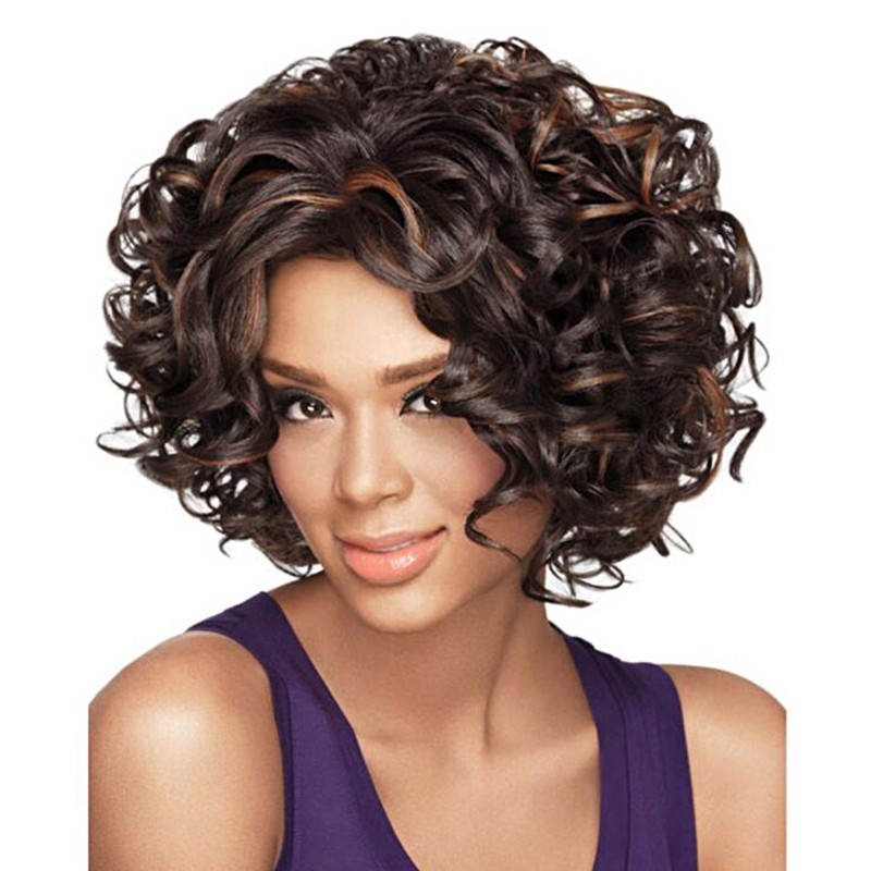 Black Women Style Full Short Wavy Hair Wig Afro Kinky Curly Bob