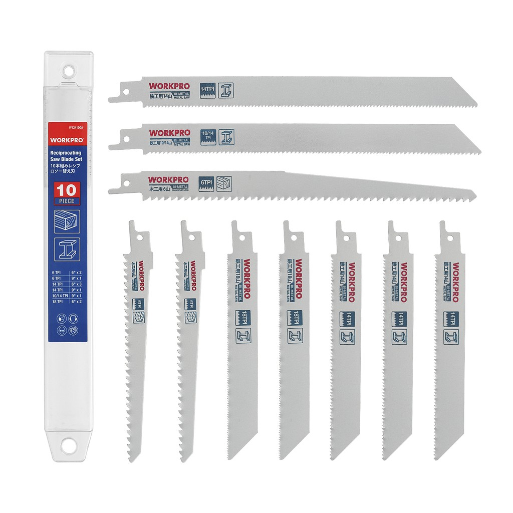 WORKPRO 10Piece Reciprocating Saw Blade Set, Sabre Saw Blade for Metal