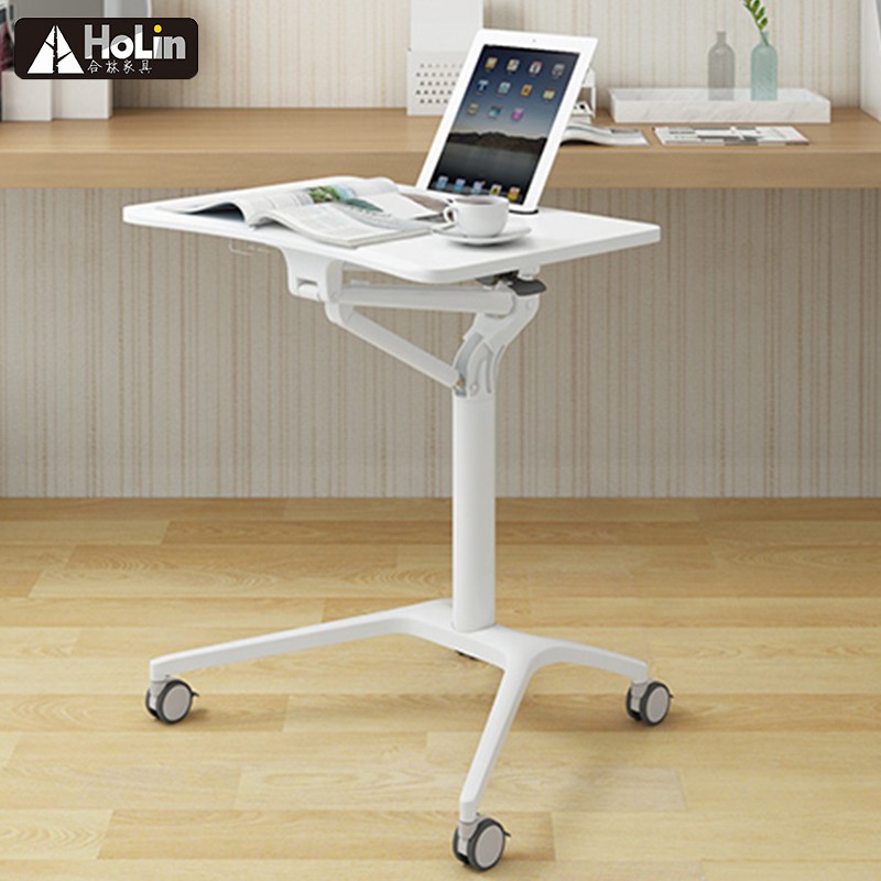 Laptop Mobile Table Height-Adjustable Portable Mobile Computer Desk Cart Bedside Lazy Laptop Stand Color : White