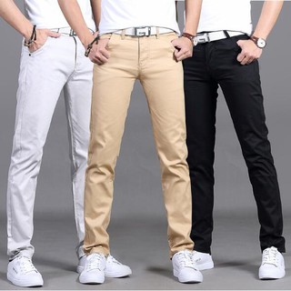 Men Slim Fit Seluar Slack Stretch Cotton Casual Pants Chinos Elastic Cotton  Long Trousers