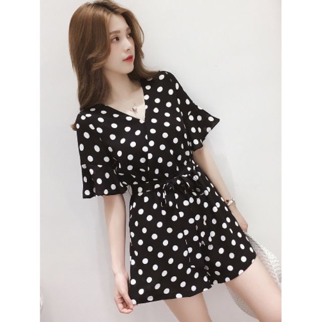 🐥lady women jumpsuit v-neck women's high waist slim chiffon wide leg shorts romper playsuit