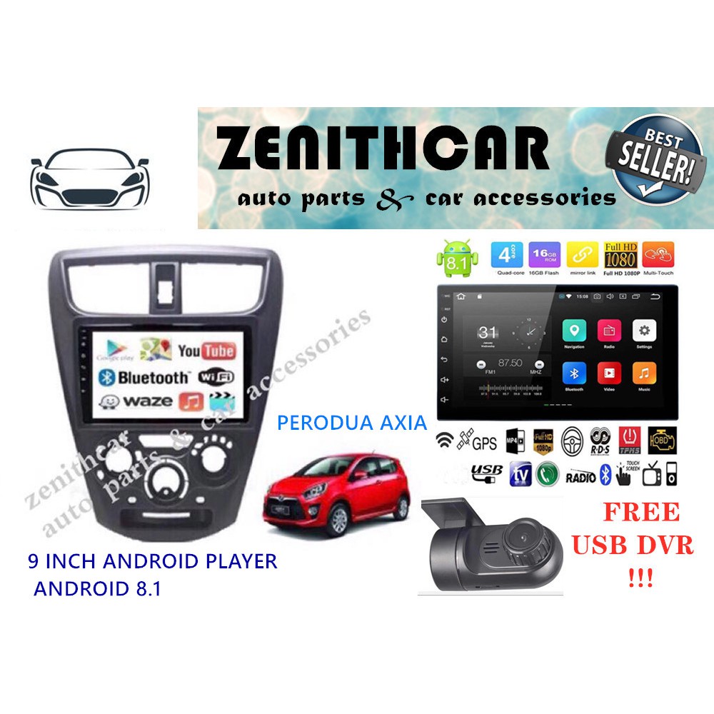 Perodua Axia -Android Player 9 inch 2.5D with player 