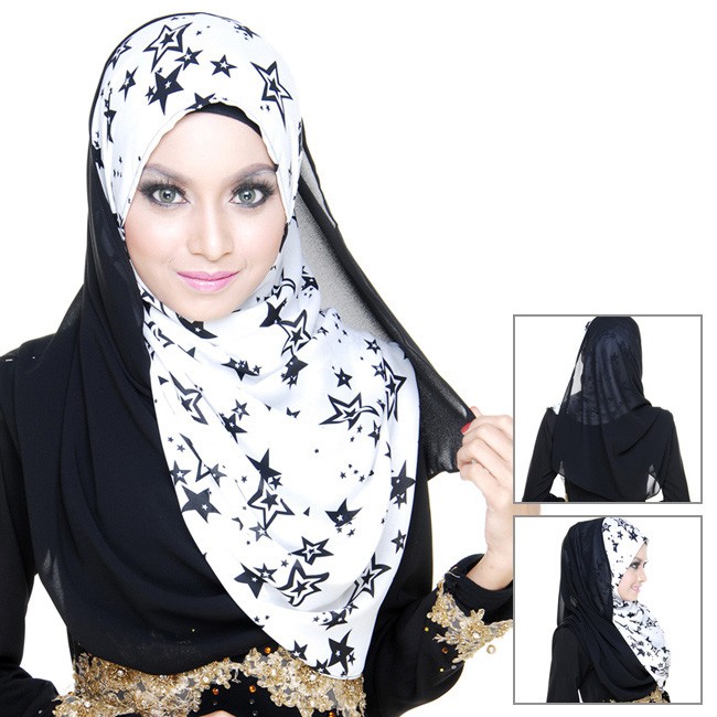 Tudung Shawl Panjang 3 Gaya Bintang Putih Hitam Shopee 