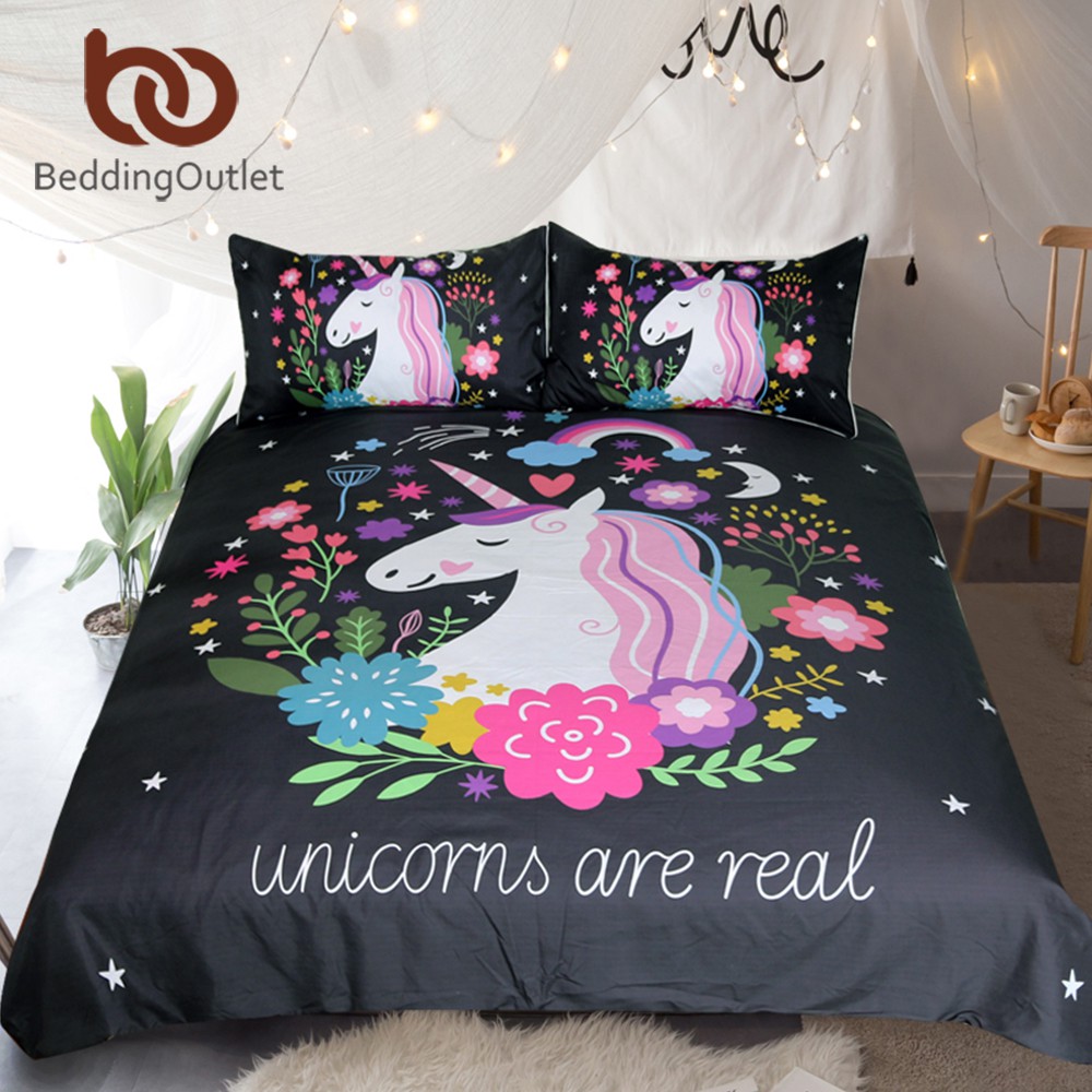 Unicorn Bedding Set Cartoon Print For Kids Duvet Cover With