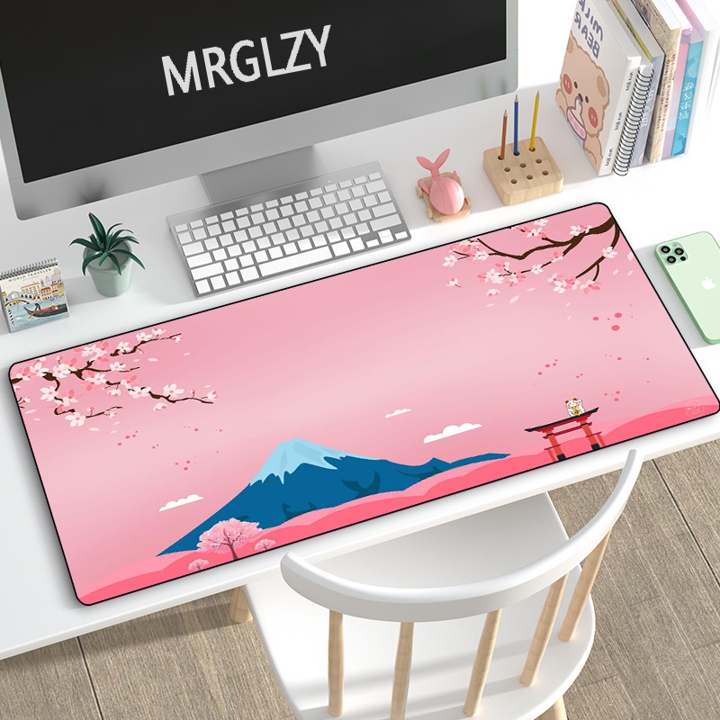 Japanesestyle XXL Gaming Mouse Pad Pink Cherry Blossoms Large Carpets Mount Fuji Mousepads Desk