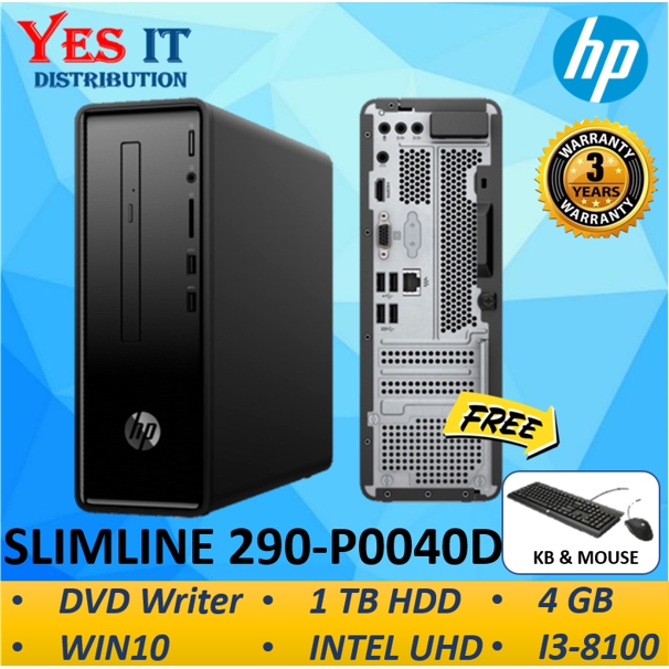 Hp Slimline 290 P0040d Desktop Pc Black I3 8100 4gb 1tb Dvdrw W10 3yw Shopee Malaysia 9615