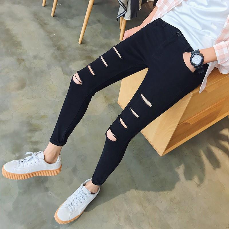 Cheap jeans men casual jeans seluar koyak Seluar jeans seluar jeans musim panas dan musim panas seluar pendek lelaki untuk lelaki Korea versi trend 9 mata seluar ketat hitam pengemis seluar jeans lelaki koyak skinny jeans long pants jeans slim fit pants