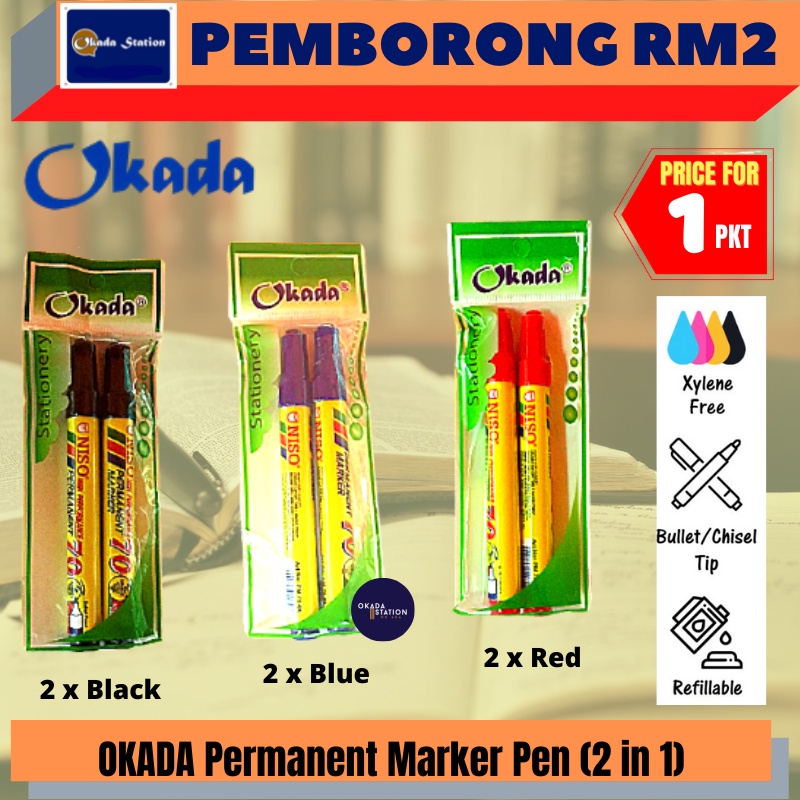 (RM2.20) OKADA 70 Permanent Marker Pen (2in1) / Pen Permanent / Marker