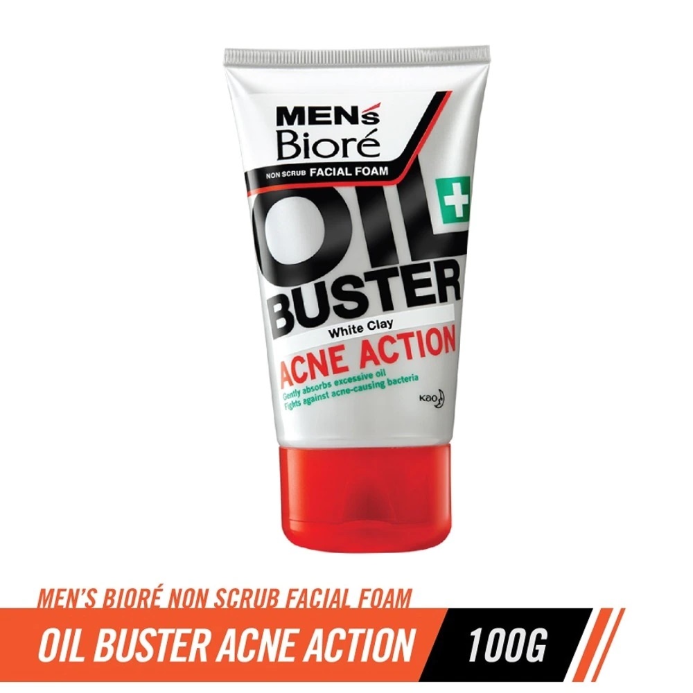 MEN'S BIORE Oil Buster Acne Action White Clay Facial Foam 100g