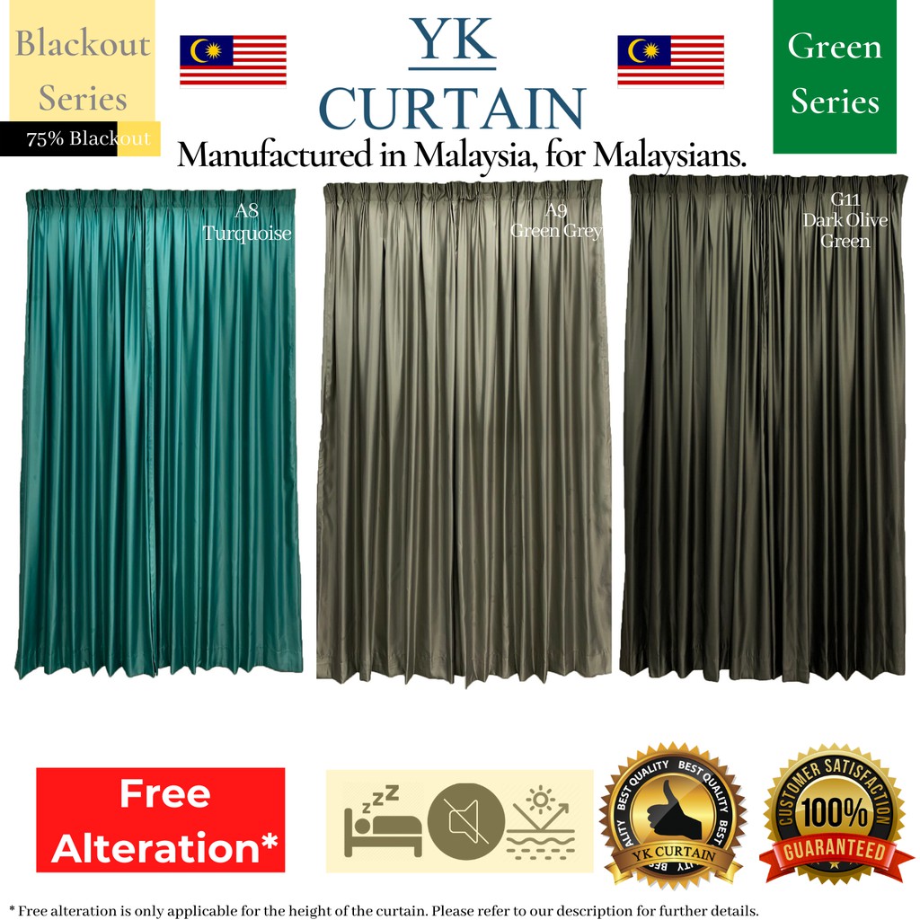 Green 75 Blackout Ready Made Curtain Free Alteration Free Hooks Langsir Siap Jahit Hijau Cangkuk Alter Percuma Shopee Malaysia